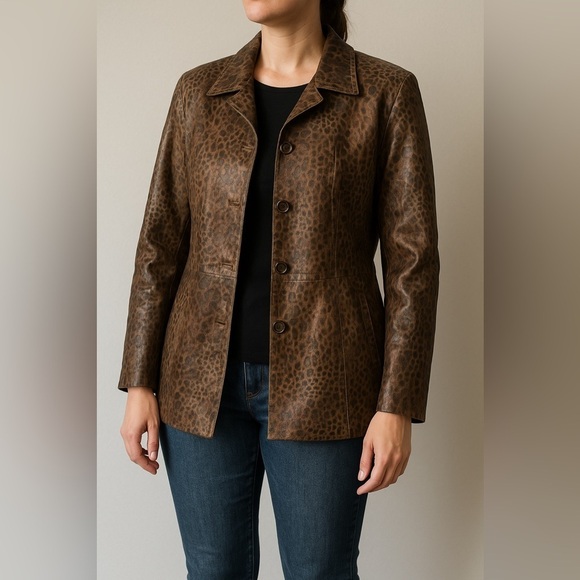 Jackets & Blazers - Vintage 90’s Y2K  Birch Hill Brown Animal Print burnout Women's Jacket medium